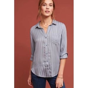 Anthropologie Cloth & Stone Grace Slate Blue Grey Button Down Tencel Blouse